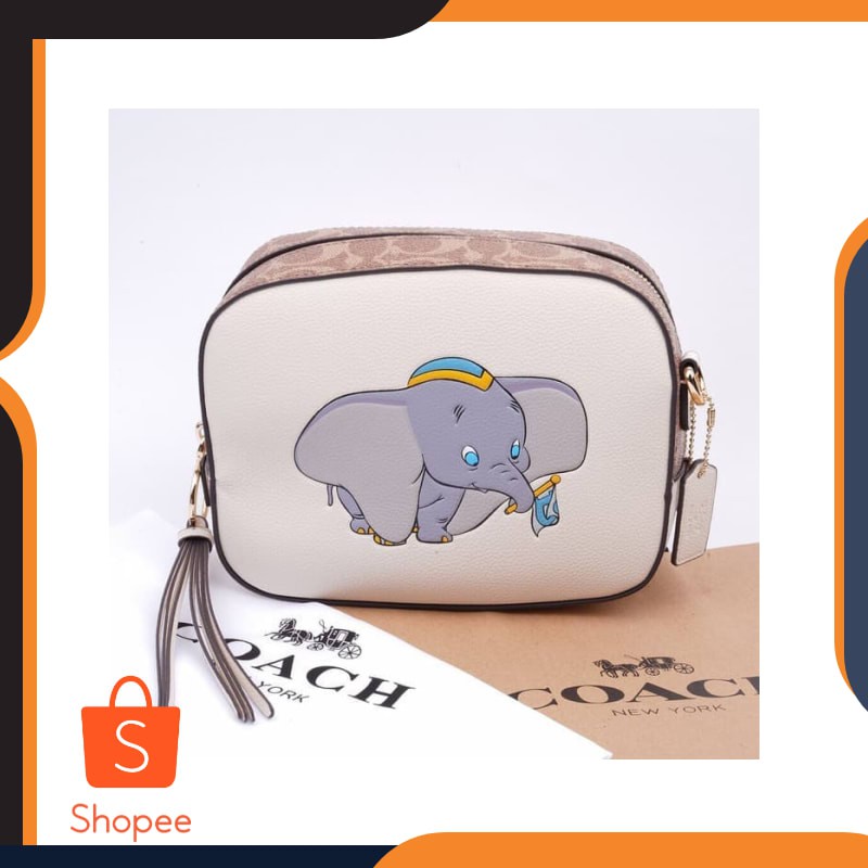 TERBARU Coach X Disney Dumbo Camera Bag In Chalk Calfskin - ORIGINAL GUARANTEE Elegan