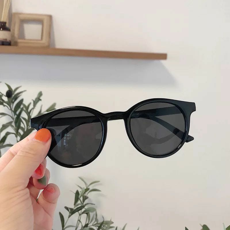 ［Bayar di Tempat］Korean Fashion Bulat Mata Kucing Kacamata Hitam Wanita/Pria Sunglasses-13-2 #1 Hitam
