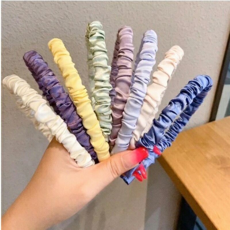 Bando Scrunchie Korea Satin Polos / bando plastik kecil dewasa