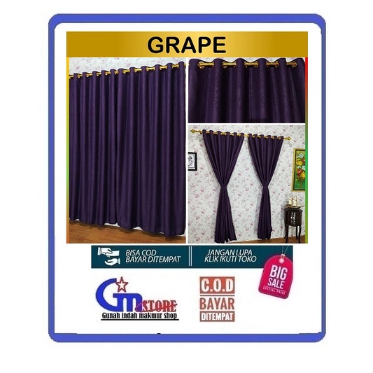 Gorden jendela pintu ruang tamu kamar minimalis tirai hordeng korden panjang murah Polos Warna Ungu 
