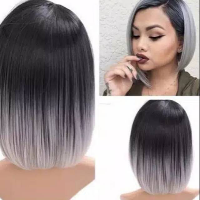 Wig Grey Wig Grey Wig Bob Abu Abu Wig Pendek Ombre