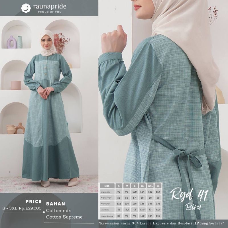 Gamis katun Dewasa Rauna RGD 41 Milo Biru Coklat