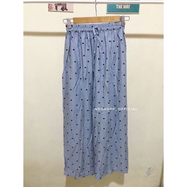 CELANA KULOT PANJANG WANITA TALI POLOS & MOTIF ZEBRA BAHAN RAYON MURAH-Polkadot Grey