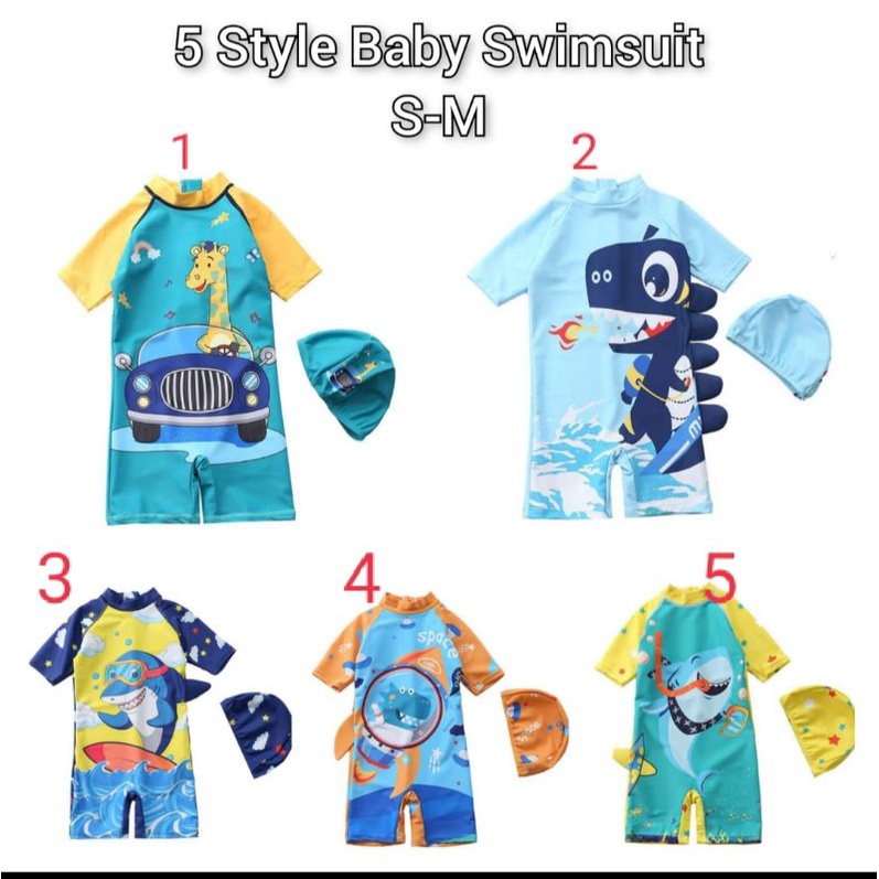 Baju renang bayi import/ baby swimwear/ baju renang romper bayi shark/ baju renang anak