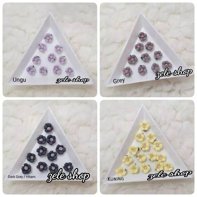 BUNGA KERAMIK ISI 12 PCS / BUNGA CLAY 6 MM &amp; 8 MM / HIASAN TASBIH DIGITAL / HIASAN NAIL ART