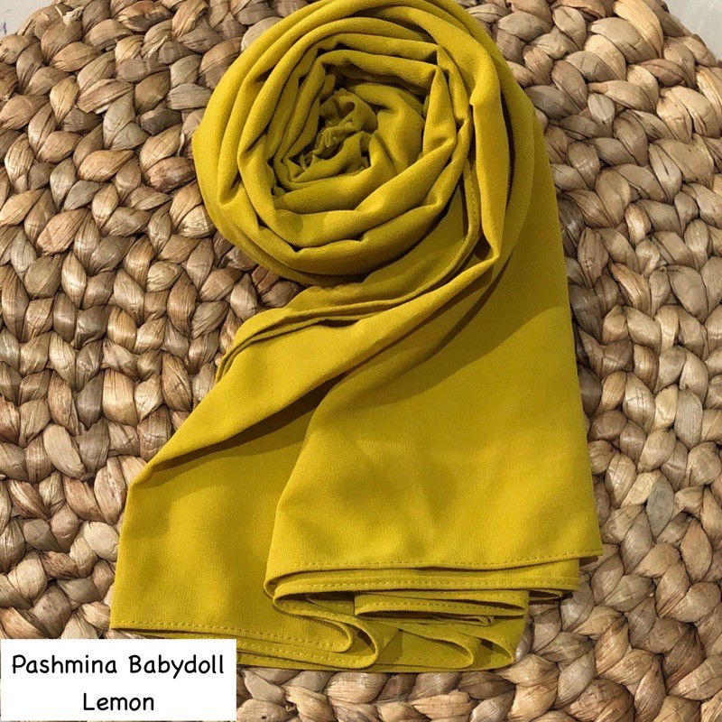 PASHMINA CERUTY BABYDOLL PREMIUM JAHIT TEPI Hijab Jilbab-Lemon