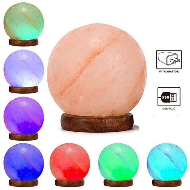 Lampu Garam Himalaya LED 7 warna - Crystal Salt lamp bentuk BOLA