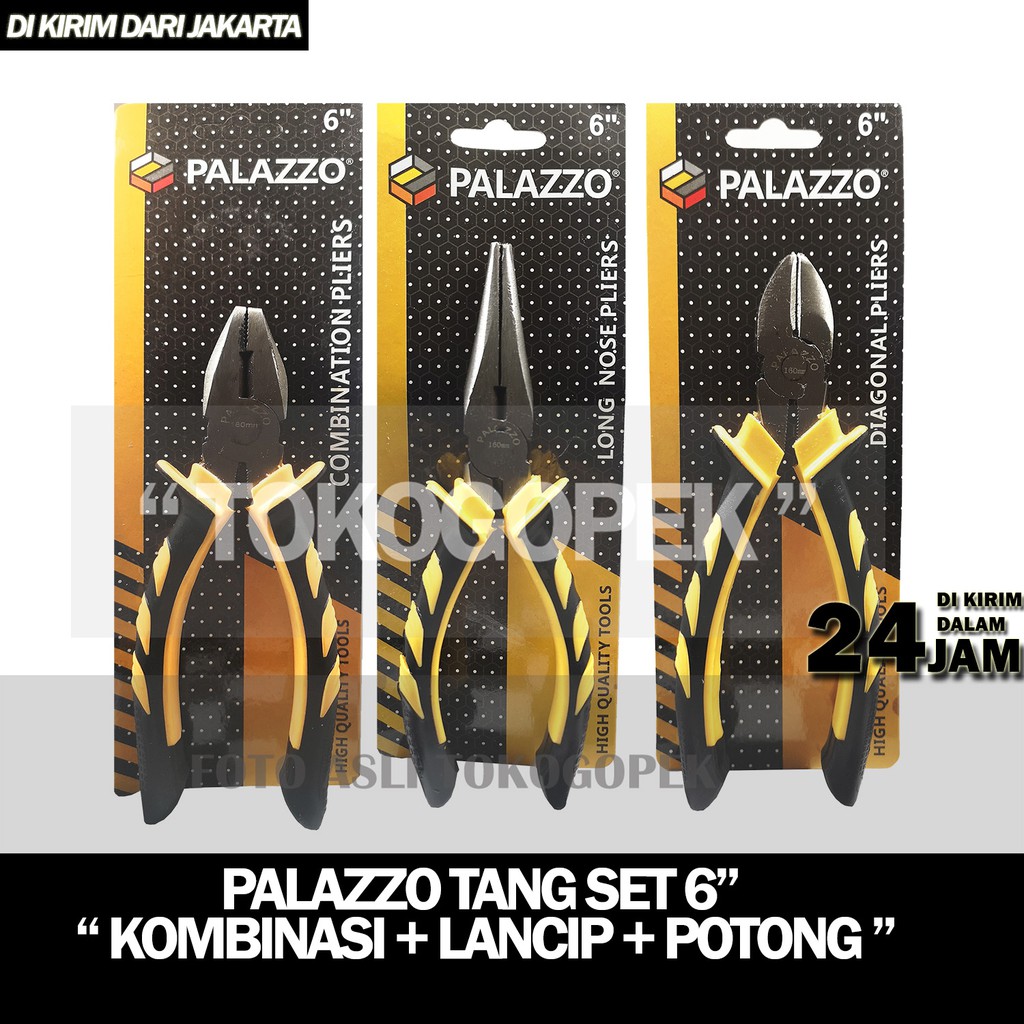 PAKET TANG SET TANG KOMBINASI + LANCIP + POTONG 6&quot; INCH KARET