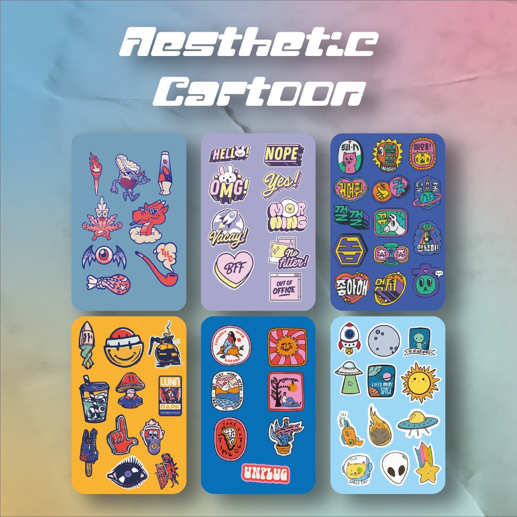 

Sticker Aesthetic Cartoon Pack | Sticker Kiss Cutting Laptop, Koper, & HP | Lucu & Antimainstream