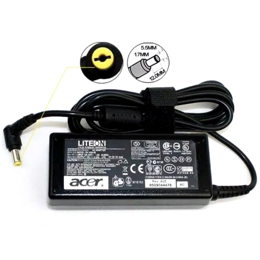 Charger Adaptor Laptop Untuk Acer Aspire E15 A315 V3 A515 F15 V3 R3 E1 E3 ES1 A114 ES1-512 ES1-432 ES1-531 ES1-533 V5 V7 E5-573 E1-532 E1-731 F5 19V 3.42A ChromeBook C720 C720P R11 R13 CB3 CB5 C730E C731 C738T C740 Acer Aspire One Cloudbook A01-131 A01-43