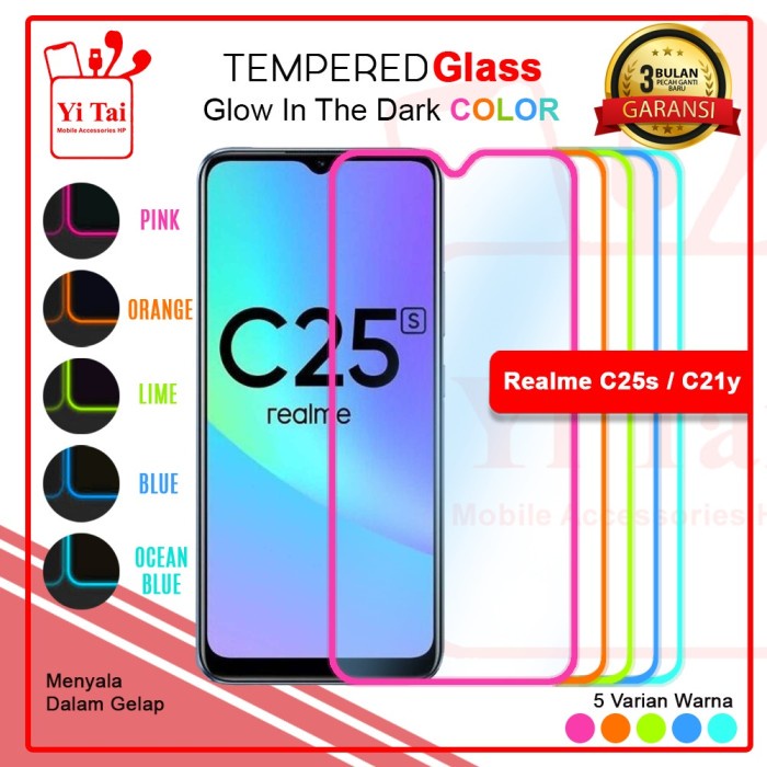 YI TAI - Glow In The Dark Tempered Glass Realme C25S C21Y Realme C31 C35