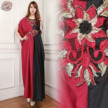 V530 Kaftan Bordir Combi Motif Bunga Kece Dress Muslim Wanita Cantik Fashion Cewek Ukuran Allsize