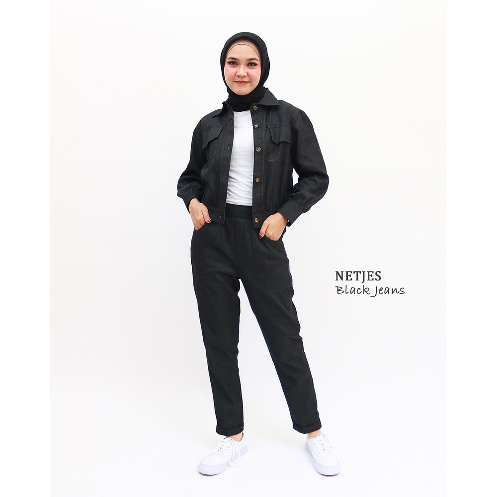 NETJES Semi Jeans-Celana Panjang Wanita by hijab mamah icis-Black Jeans