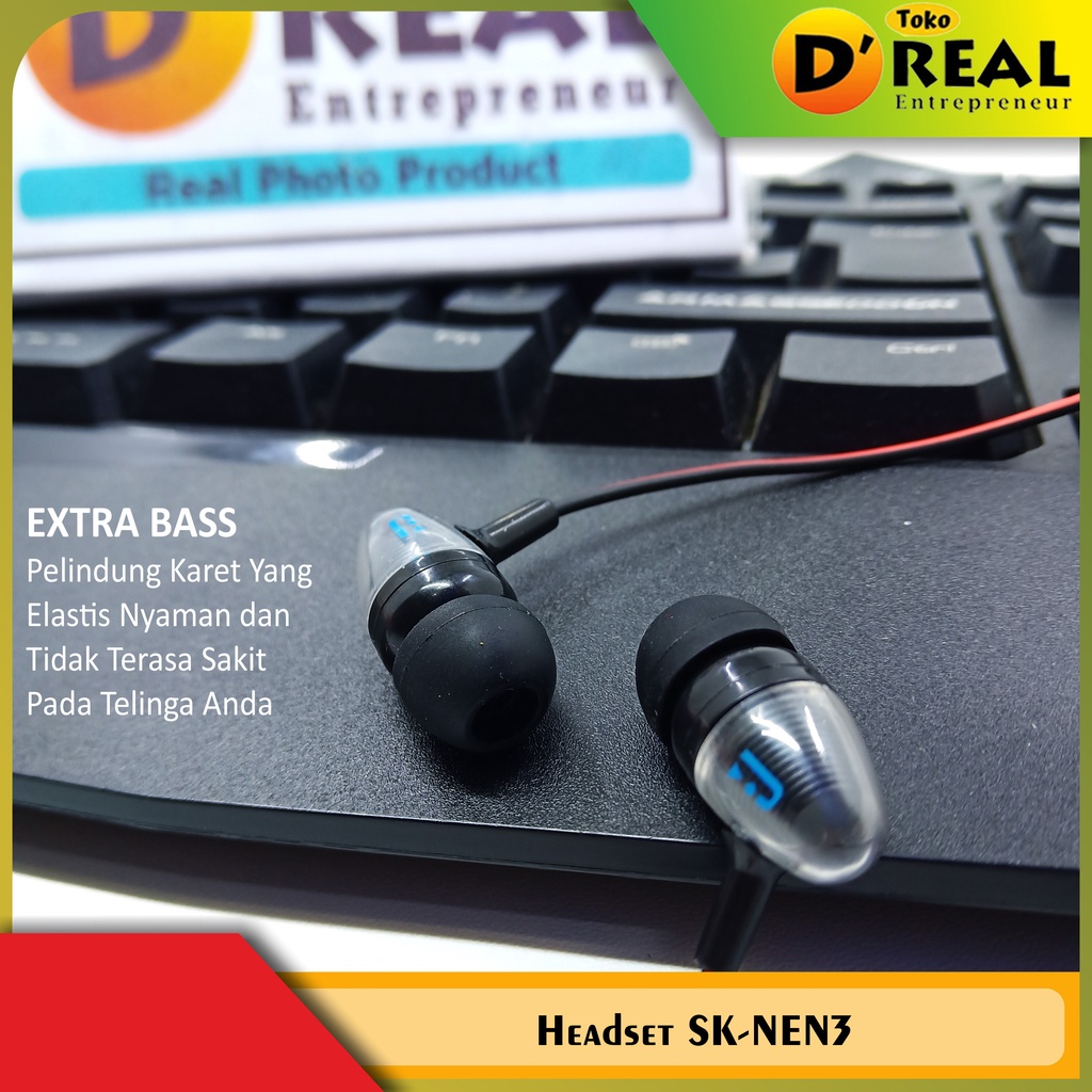 Handsfree Headset Earphone SK-NEN3 / Headset Setereo Extra Bass / Earphone Murah Berkualitas