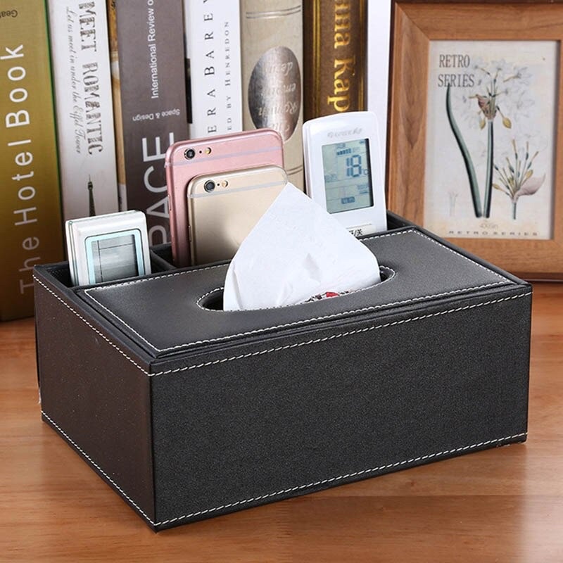 ACRDDK Kotak Tisu Kulit Multifungsi Tissue Box Cosmetic Organizer - 34013 - Black