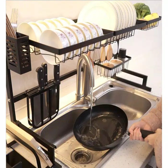 Rak Piring Wastafel 2 Susun Stenlis Anti Karat 85cm Rak Minimalis