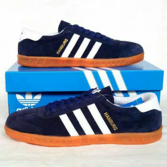 Sepatu Adidas Hamburg Sole Gum Biru Kuning Navy Yellow Sneakers Pria