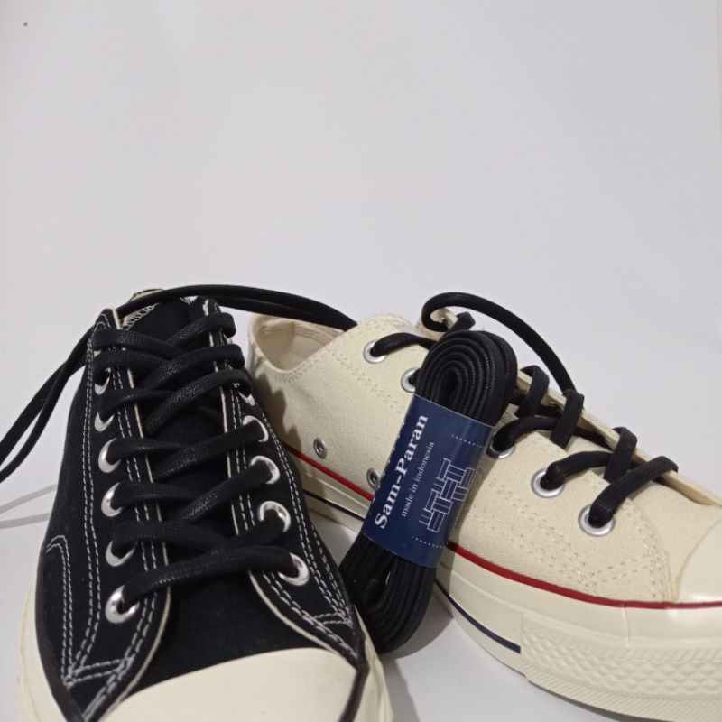 SAMPARAN WAXED SHOE LACES BLACK TALI SEPATU LILIN HITAM PANJANG 120 CM LEBAR 7-8 MM