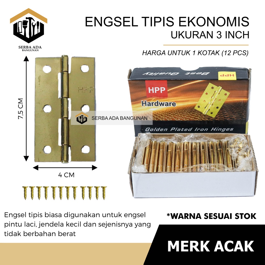 Engsel TIPIS KUNING KANDANG 3&quot; 21/2&quot; 2&quot; (HARGA PABRIK PER LUSIN TIDAK DIECER) Murah Kuat Kotak Box