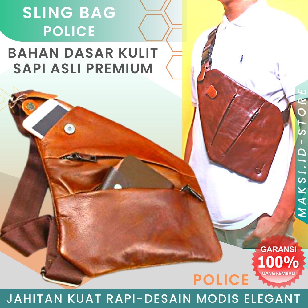 Tas Selempang Pria Kulit Sapi Asli Sling Bag Slingbag Tas Slempang Pria Kulit Sapi Asli Tas Selempang Police KUALITAS TERJAMIN MEMUASKAN