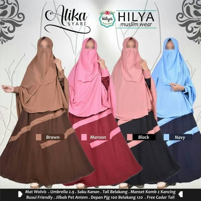 DISKON Gamis Set Syari Polos Free Cadar Tali Alika