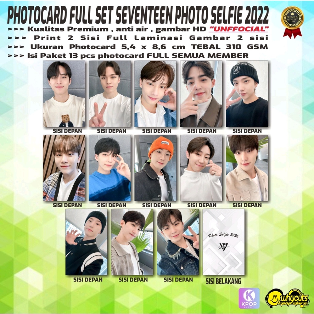 PHOTOCARD FULL SET KPOP PREMIUM SEVENTEEN / ROCK WITH YOU / POWER OF LOVE / PHOTOSELFIE 2022 / HAPPY HOLIDAY 2022 PRINT 2SISI FULL LAMINASI