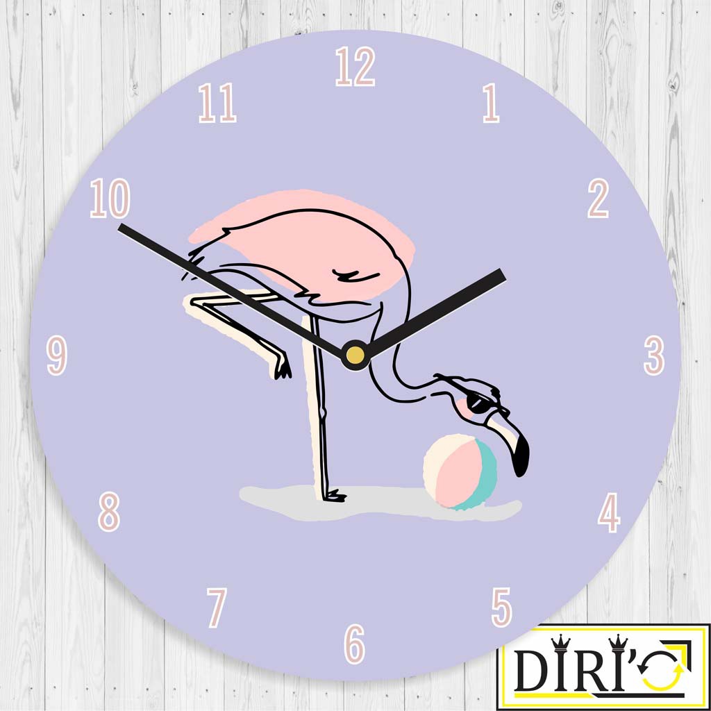 Jam Dinding Kayu Flamingo Unik Wall Decor Shabby Chic Hiasan Rumah Minimalis-Purple Flamingo