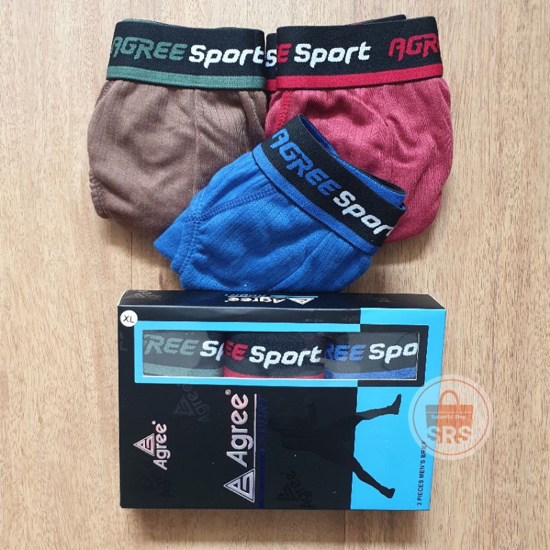 (3 Pcs) Celana Dalam Pria Agree SPORT Karet Boxer CD Segitiga Pria Dewasa isi 3 | Box Biru AGREE 2308 | 2317 | 2327