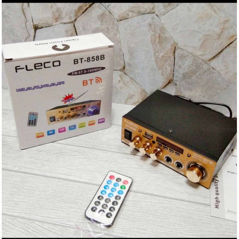 Ampli Fleco BT-858B Power Amplifier AC DC Bluetooth USB FM SD Mp3 BIKIN BASS MENGGELEGAR