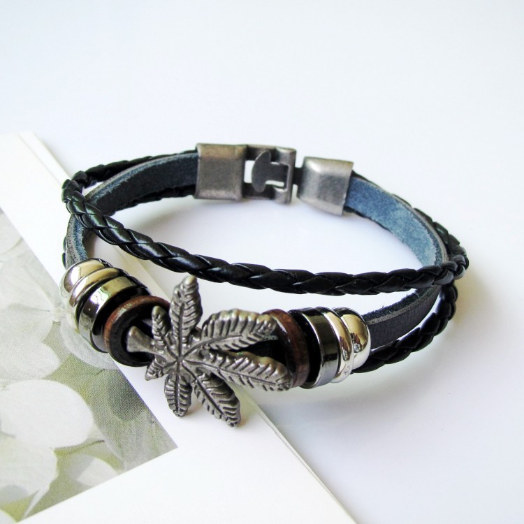 Gelang Kulit  LB-06 Marijuana Leaf Vintage