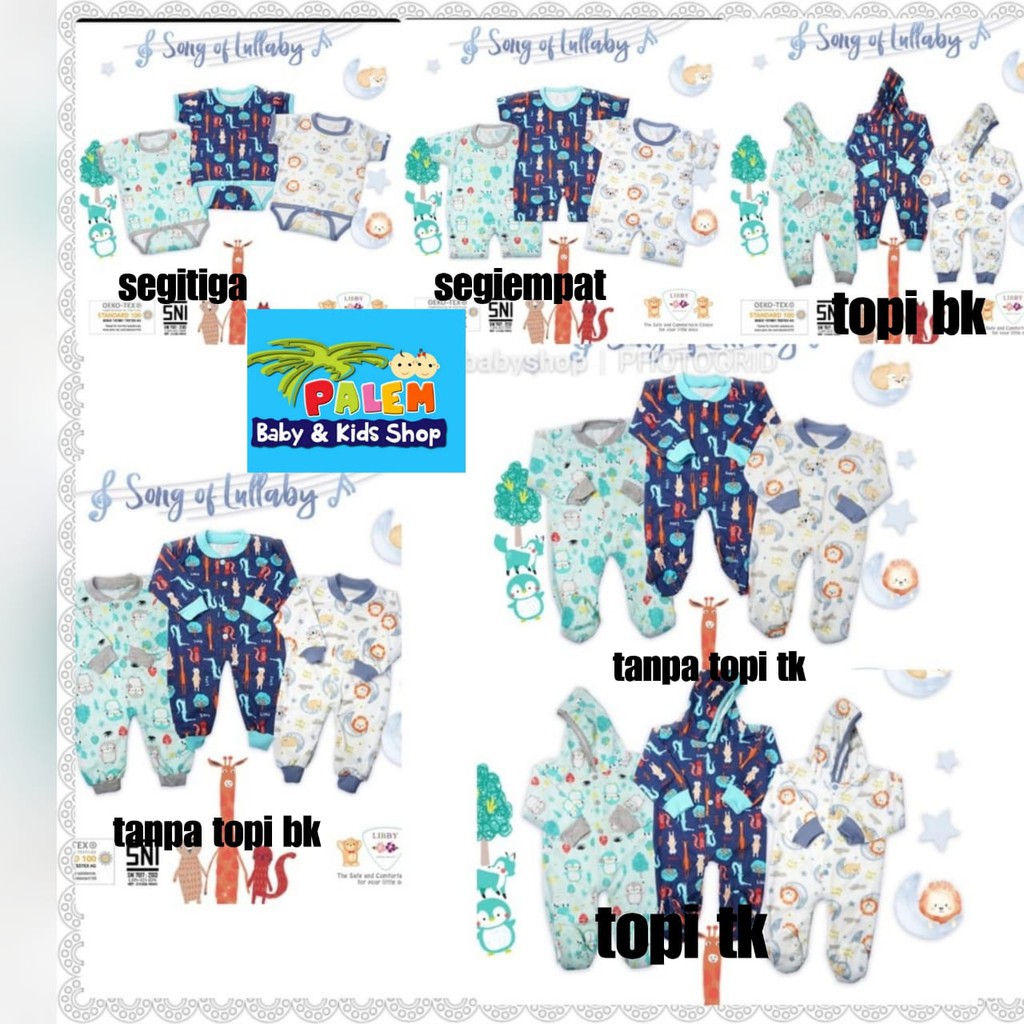 libby baju jumper bayi tutup kaki&amp;buka kaki segitiga dan segitiga empat isi 3pcs usia 0-3 bulan