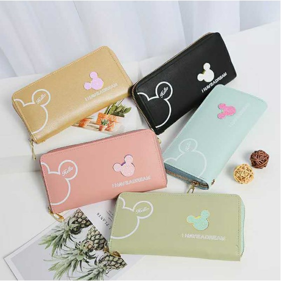 AND COD Dompet Panjang Mini Zipper Wanita Kulit Sintetis Motif Kartun Dompet Korea Wanita Murah D49