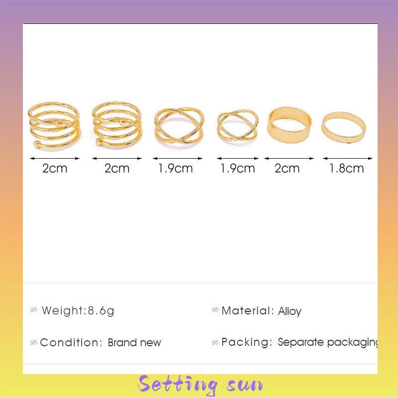 6 Pcs/set In Korea Cincin Gaya Punk Geometris Cincin Indah Pesta Pernikahan Wanita Fashion Perhiasan TN