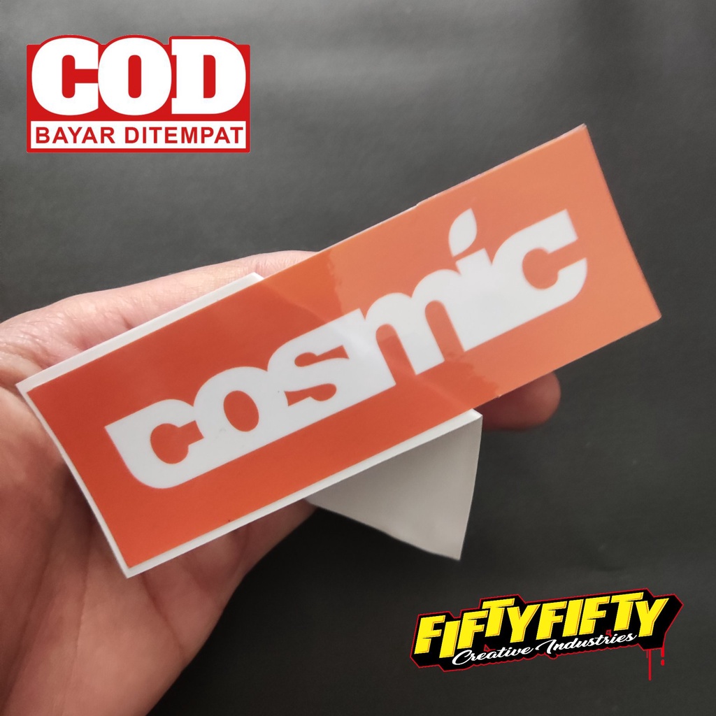 Stiker Print Cut BRAND DISTRO COSMIC Stiker Printing Laminasi Glossy Tahan Air Stiker Motor Mobil Helm Sudah Membentuk Pola Desain