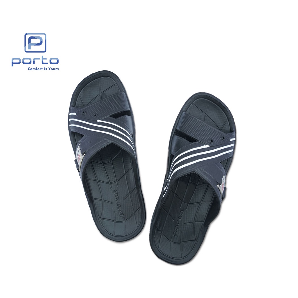 1012M - Porto Leveling Sandal Pria Selop Karet Terbaru Motif Garis Bagus Nyaman Berkualitas Original