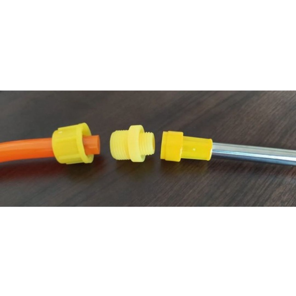 SOCKET KONEKTOR 18MM DRAT LUAR KE 14MM DRAT LUAR/ KONEKTOR STIK PANJANG KE SELANG SPRAYER ELEKTRIK FEFARM