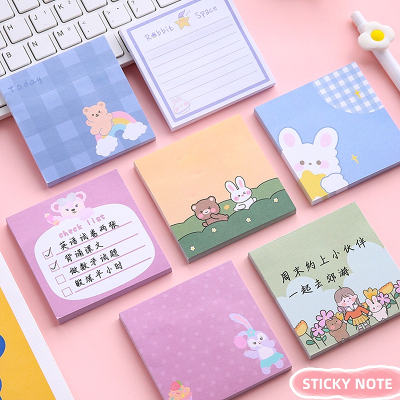 80 Sheets Korean Cartoon Cute Sticky Notes Student Memo Guestbook