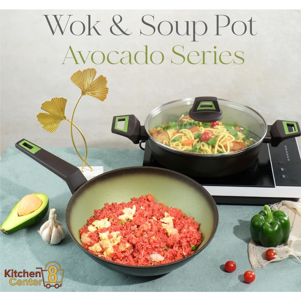 Panci Wajan Teflon Anti Lengket Tutup Kaca Avocado Series Induksi Fry Pan
