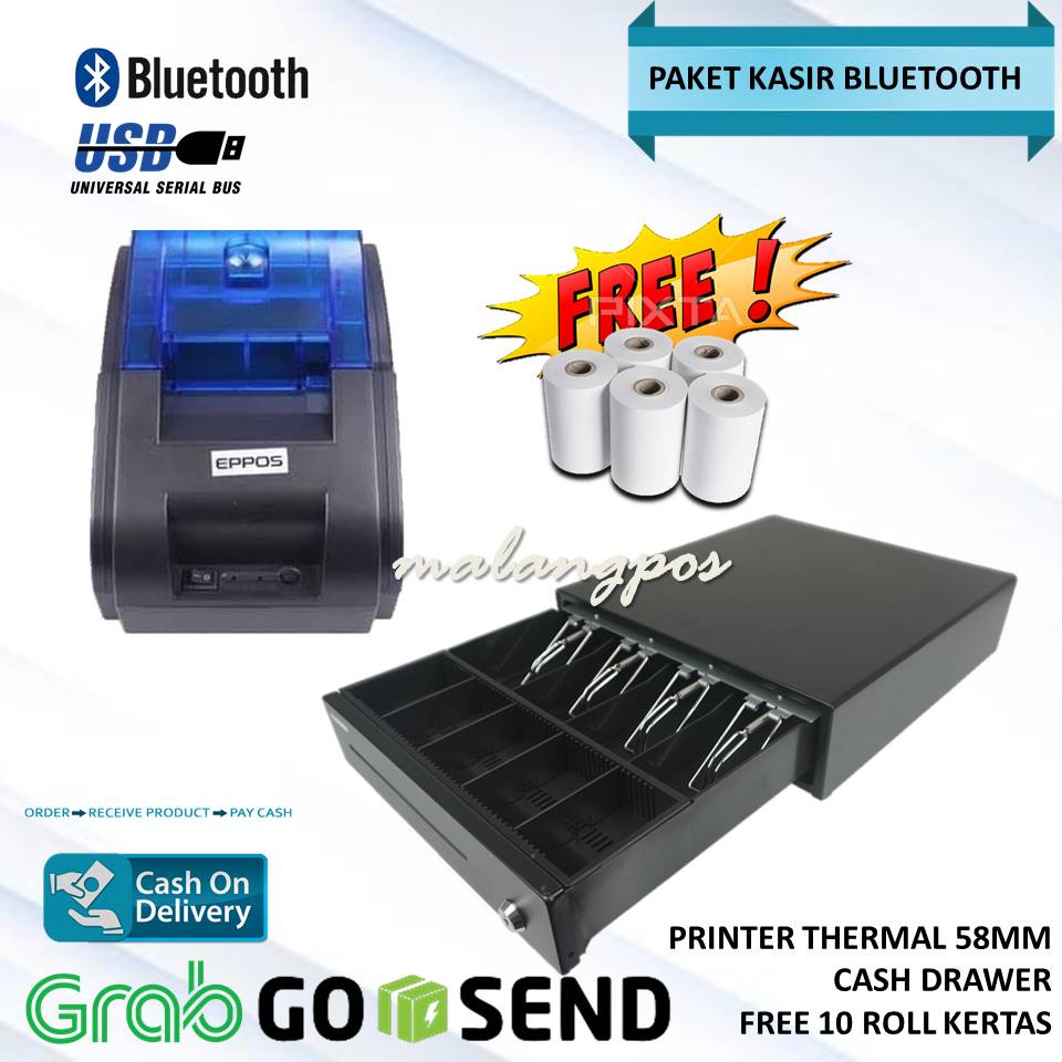 PAKET KASIR D PRINTER BLUETOOTH CASH DRAWER 37x33CM KASIR ANDROID TOKO SWALAYAN MINIMARKET