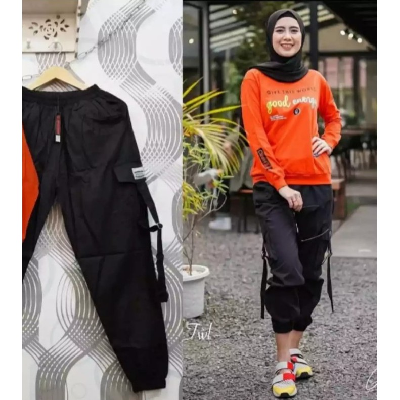 Celana Cargo Wanita Katun/Celana Panjang Wanita Cargo Jogger