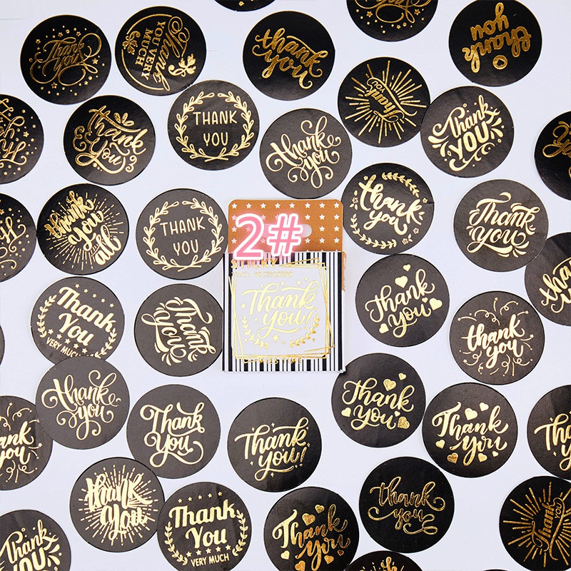 Round Golden Thank You Retro Style DIY Paper Sticker Flower Girls Boys Sticker