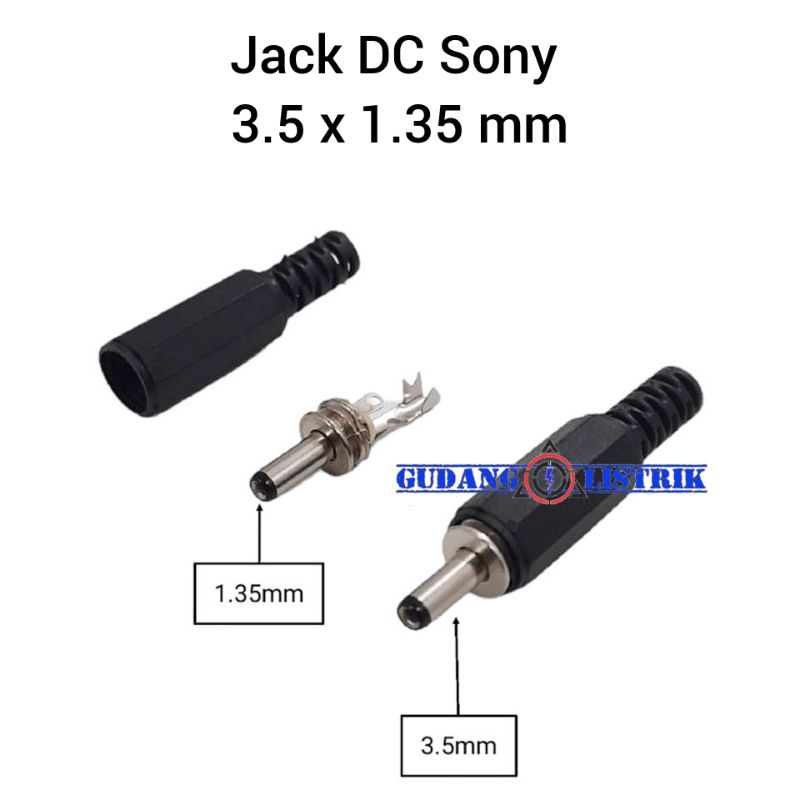 Jack DC Male Sony 3.5mm x 1.35mm Kepala Jack Charger Senter Kepala