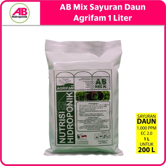 NEW AB Mix Nutrisi Hidroponik Sayuran Daun Agrifam 1 Liter