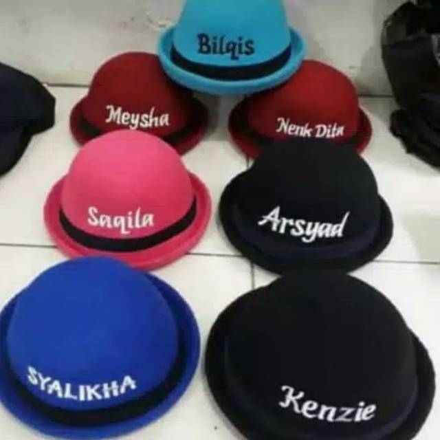 Topi caplin bowler anak/dewasa custom nama suka suka