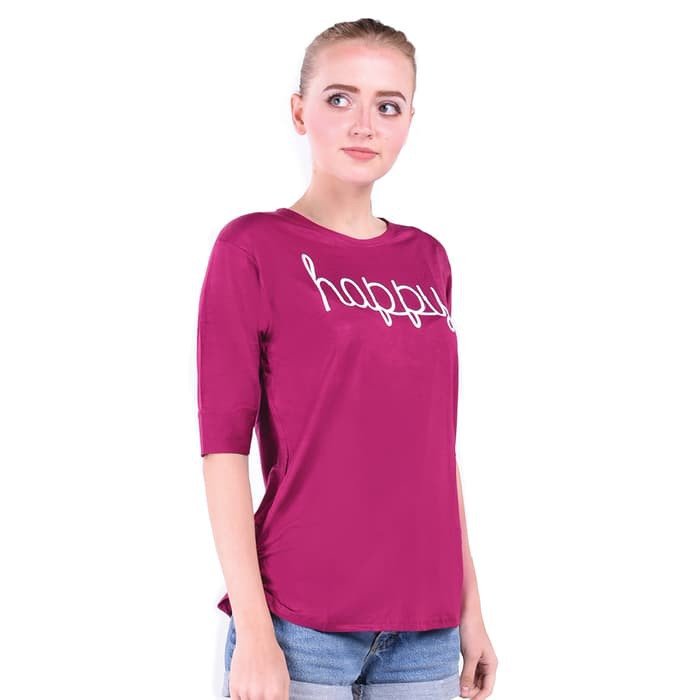  Kaos  Cewe Spandek Premium Baju  Wanita  Atasan Wanita  Happy 