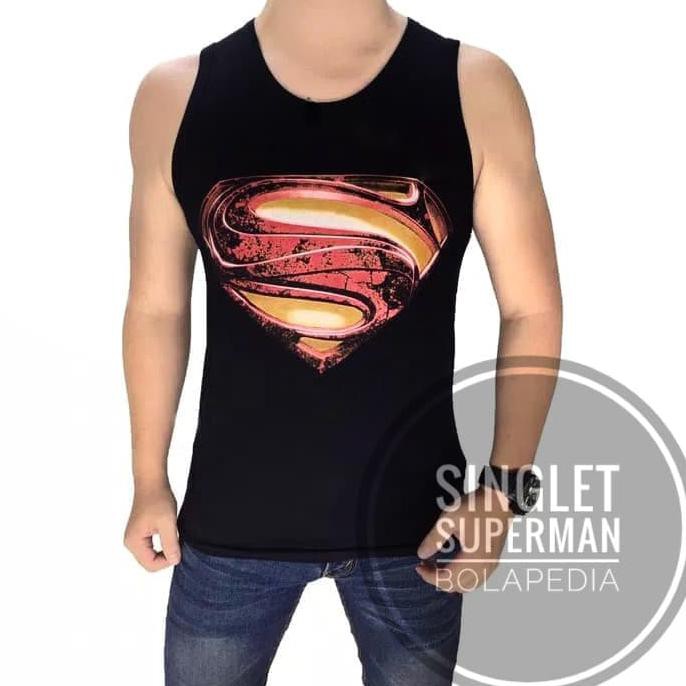 Kaos singlet SUPERMAN RED gym fitness Kaos training pria - bolaped