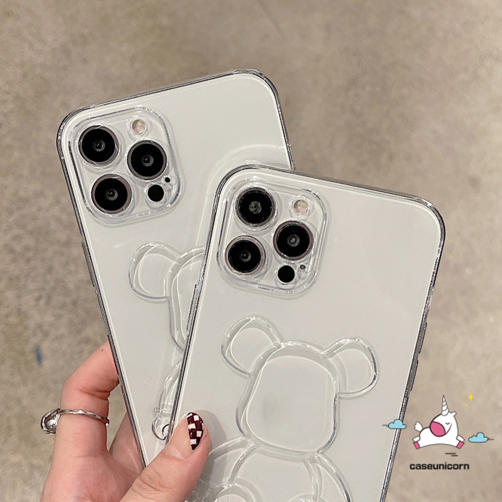 Soft Case TPU Transparan Motif Kartun Beruang 3D Untuk iPhone 11 12 13 14 Pro MAX XR 6 6s 7 8 14 Plus X XS MAX SE 2020