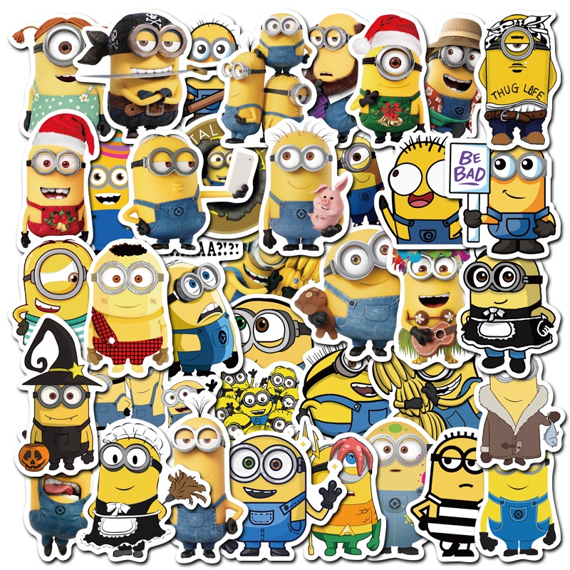 50 Pcs Stiker Desain Kartun Anime Despicable Me Warna Kuning Untuk Dekorasi