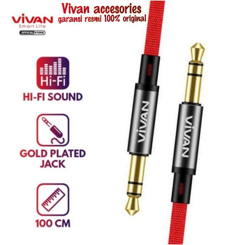 Vivan AUX01 Aux Audio Cable 100CM HI-FI Sound Gold Plated Jack 3,5mm-merah and black