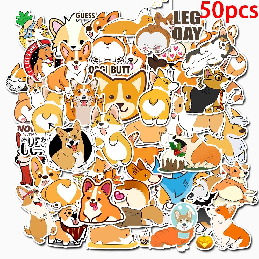 50pcs Motif Kartun Hewan Anjing Tahan Air Removable Untuk Dekorasi Laptop Kulkas Bagasi Cup